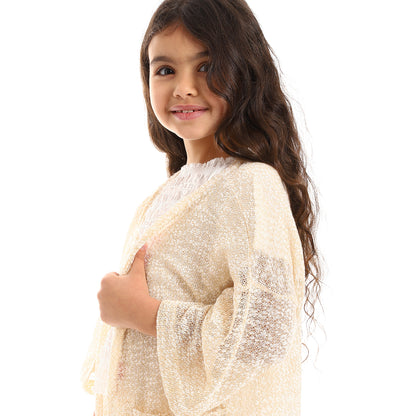 kady 3/4 Sleeves Knitted Pattern Open Neckline Girls Cardigan