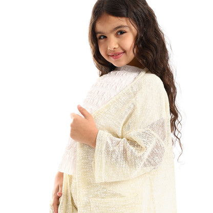kady 3/4 Sleeves Knitted Pattern Open Neckline Girls Cardigan