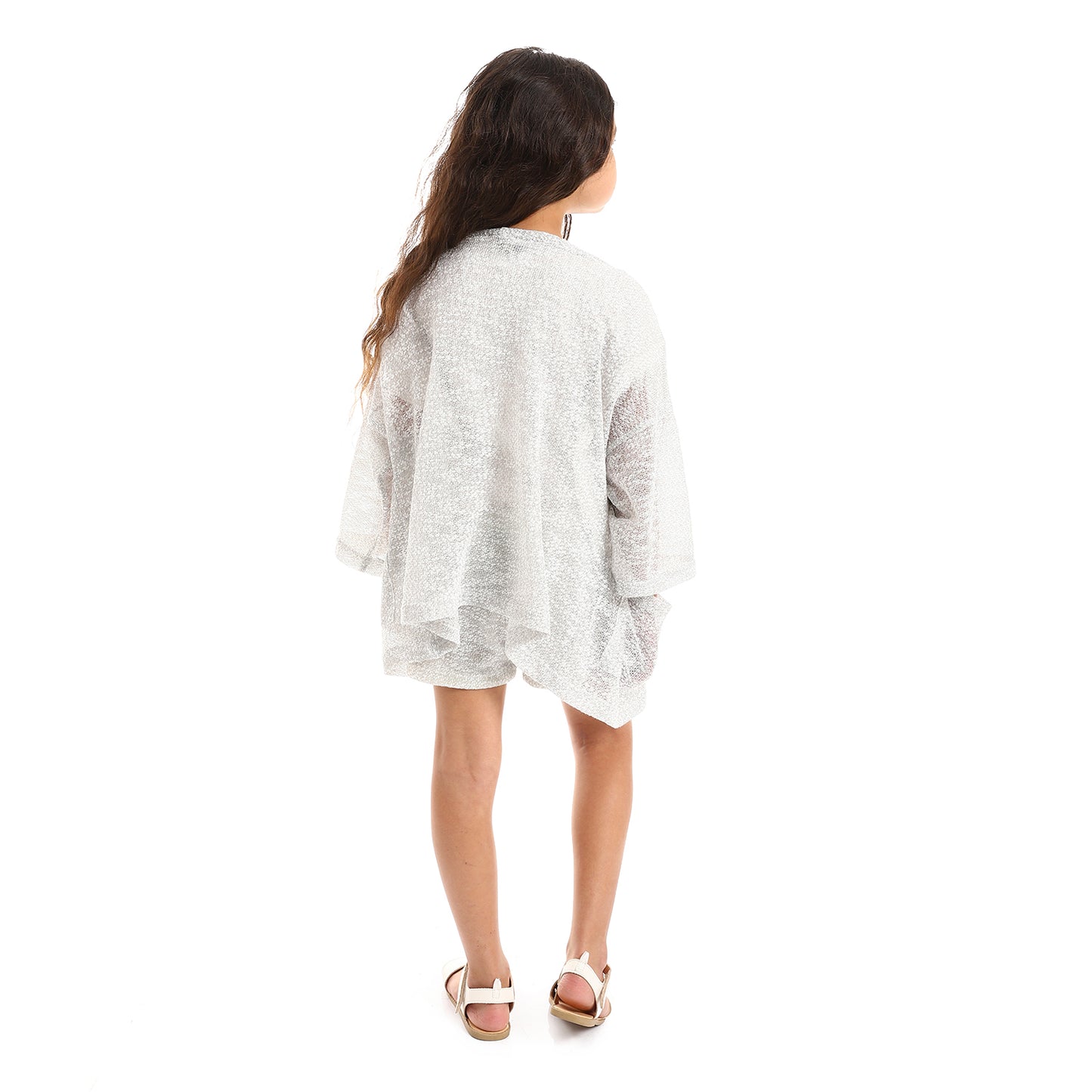 kady 3/4 Sleeves Knitted Pattern Open Neckline Girls Cardigan