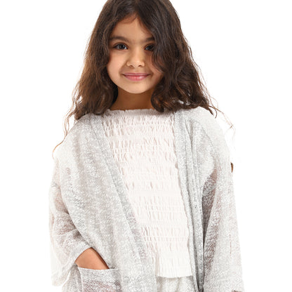 kady 3/4 Sleeves Knitted Pattern Open Neckline Girls Cardigan