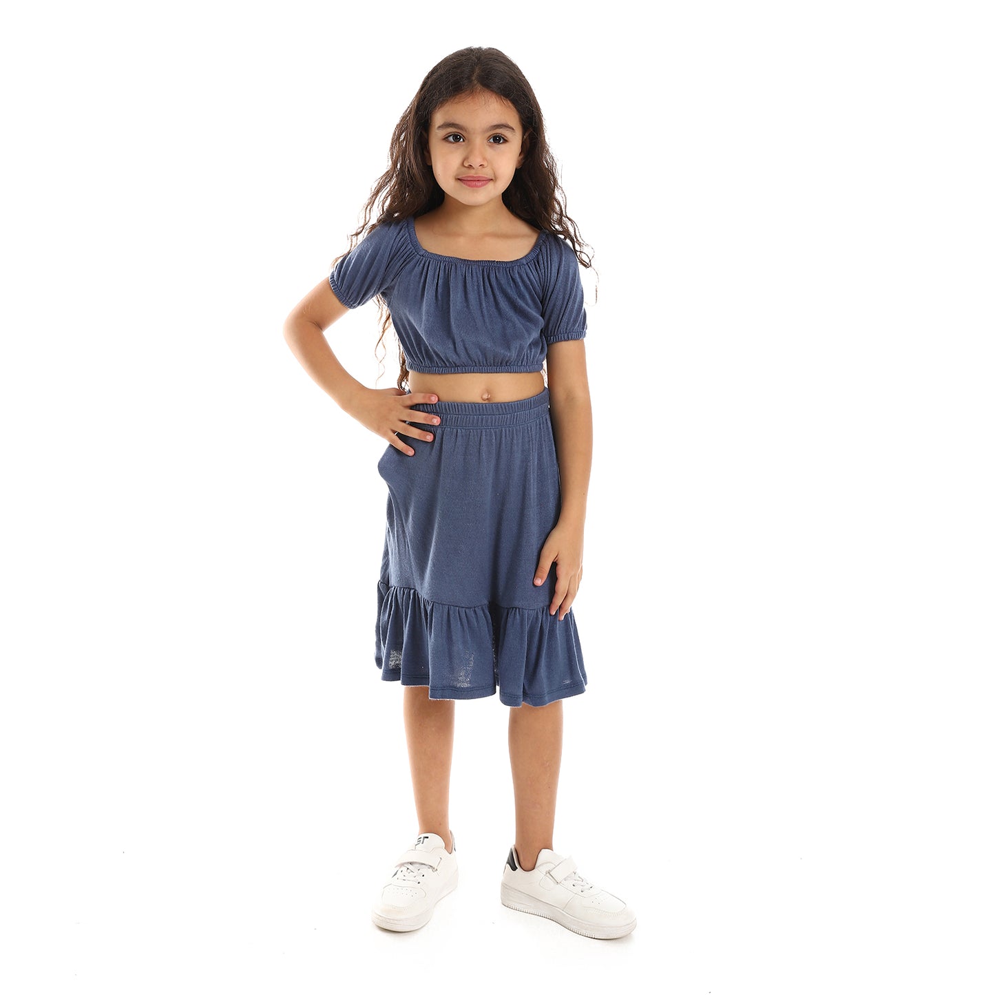 kady Solid Puffed Short Sleeves Girls Clothing