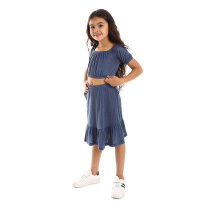 kady Solid Puffed Short Sleeves Girls Clothing
