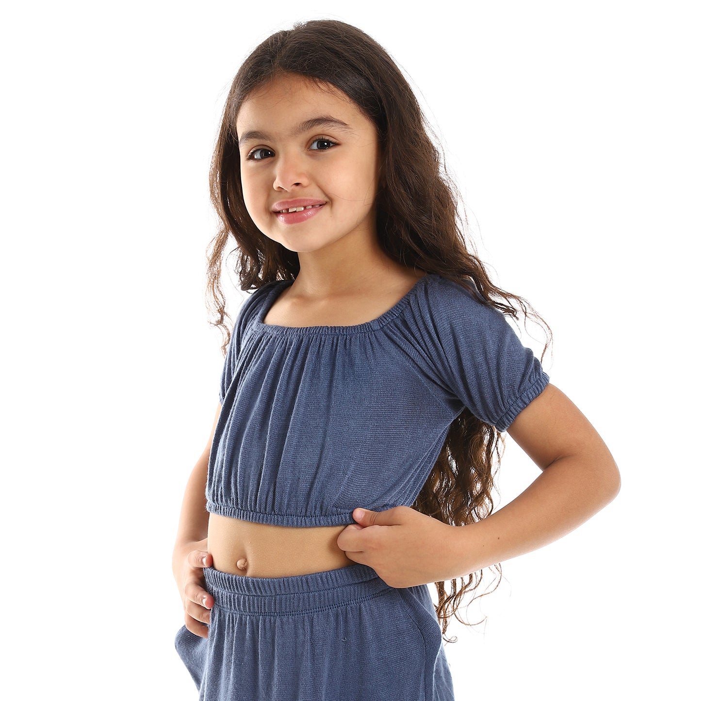 kady Solid Puffed Short Sleeves Girls Clothing