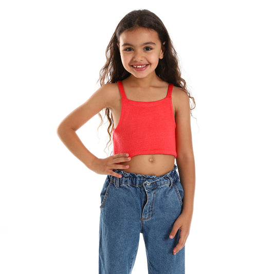 kady Spaghetti Sleeves Solid Girls Crop Top