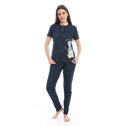 pajama with panda print and buttons