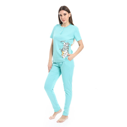 pajama with panda print and buttons
