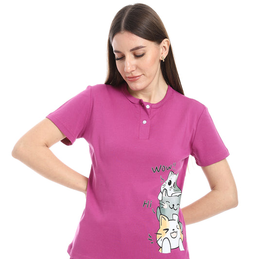 pajama with panda print and buttons