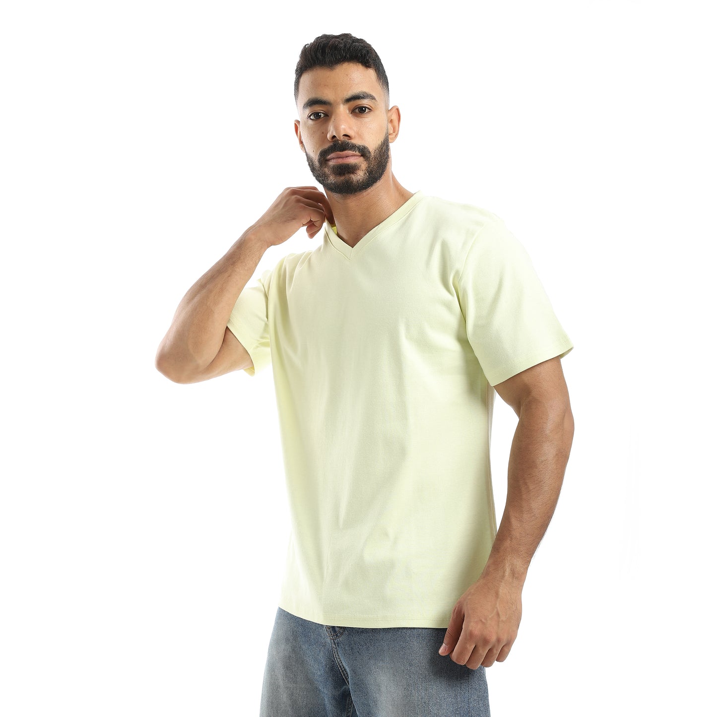 Basic Half Sleeves V- Neck Collar Plain T-Shirt