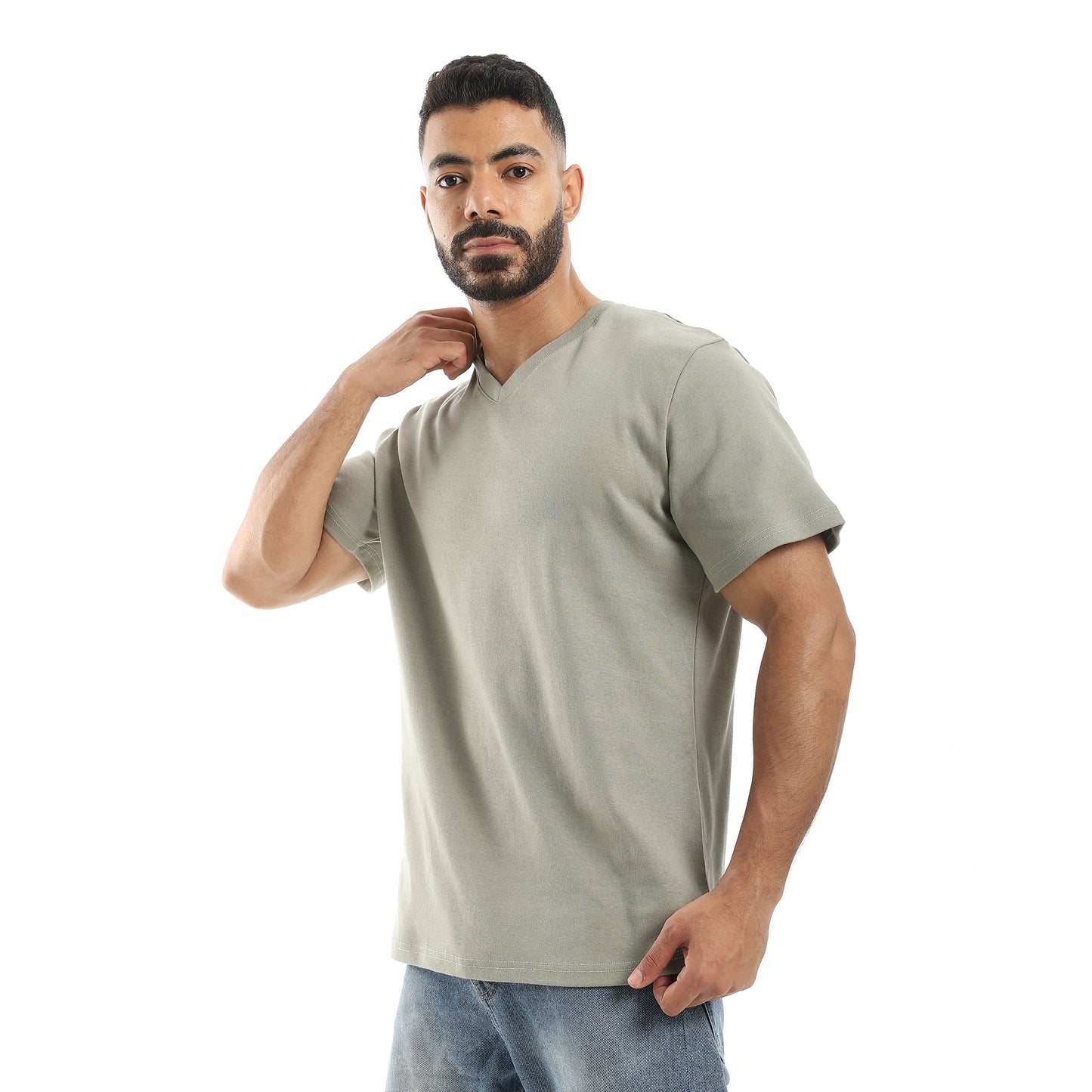 Basic Half Sleeves V- Neck Collar Plain T-Shirt