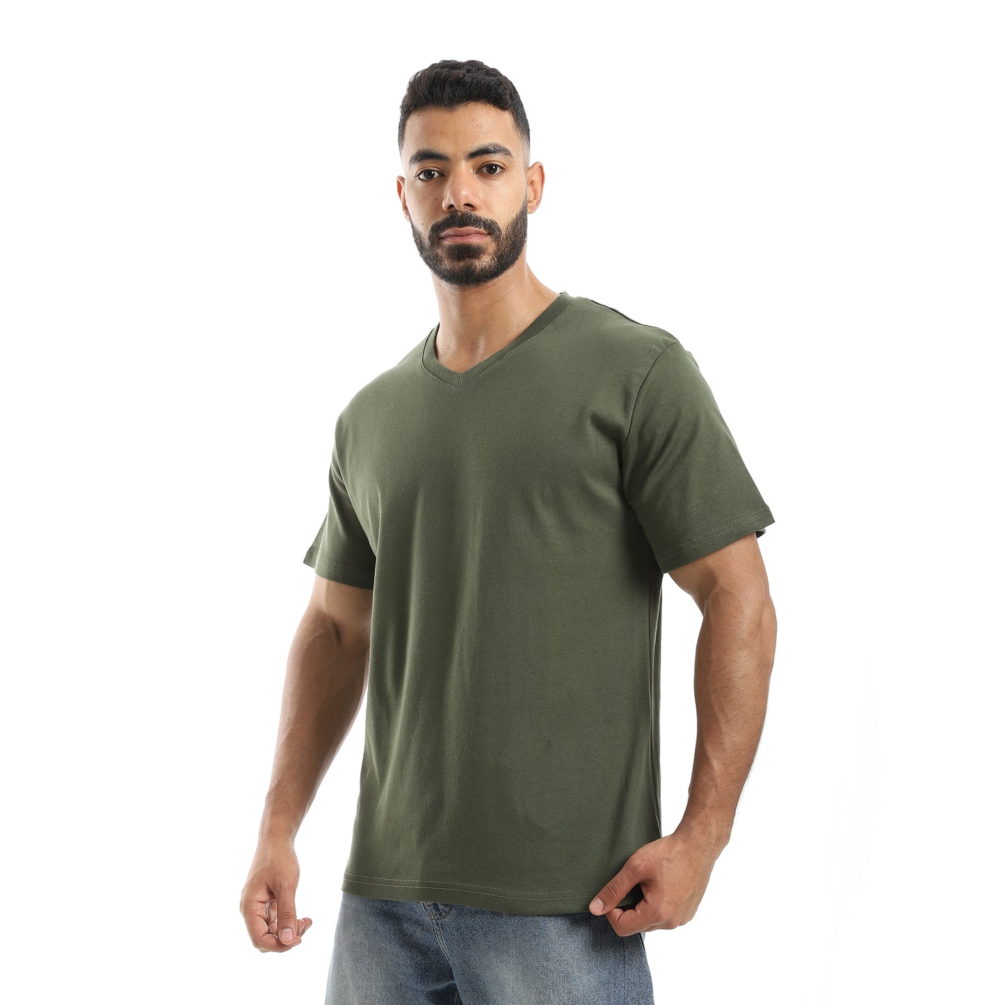 Basic Half Sleeves V- Neck Collar Plain T-Shirt