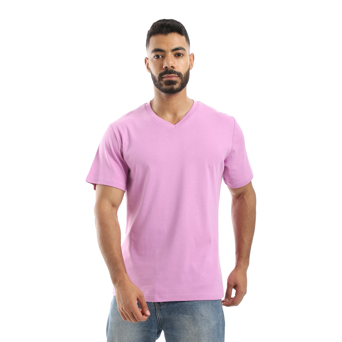 Basic Half Sleeves V- Neck Collar Plain T-Shirt