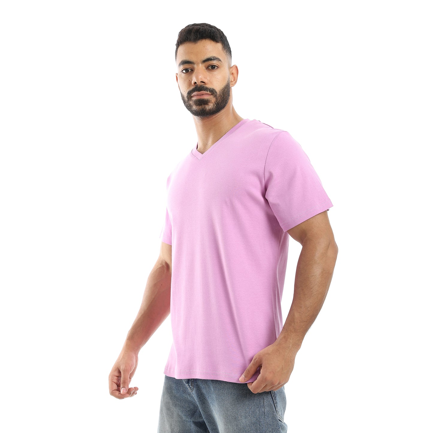 Basic Half Sleeves V- Neck Collar Plain T-Shirt