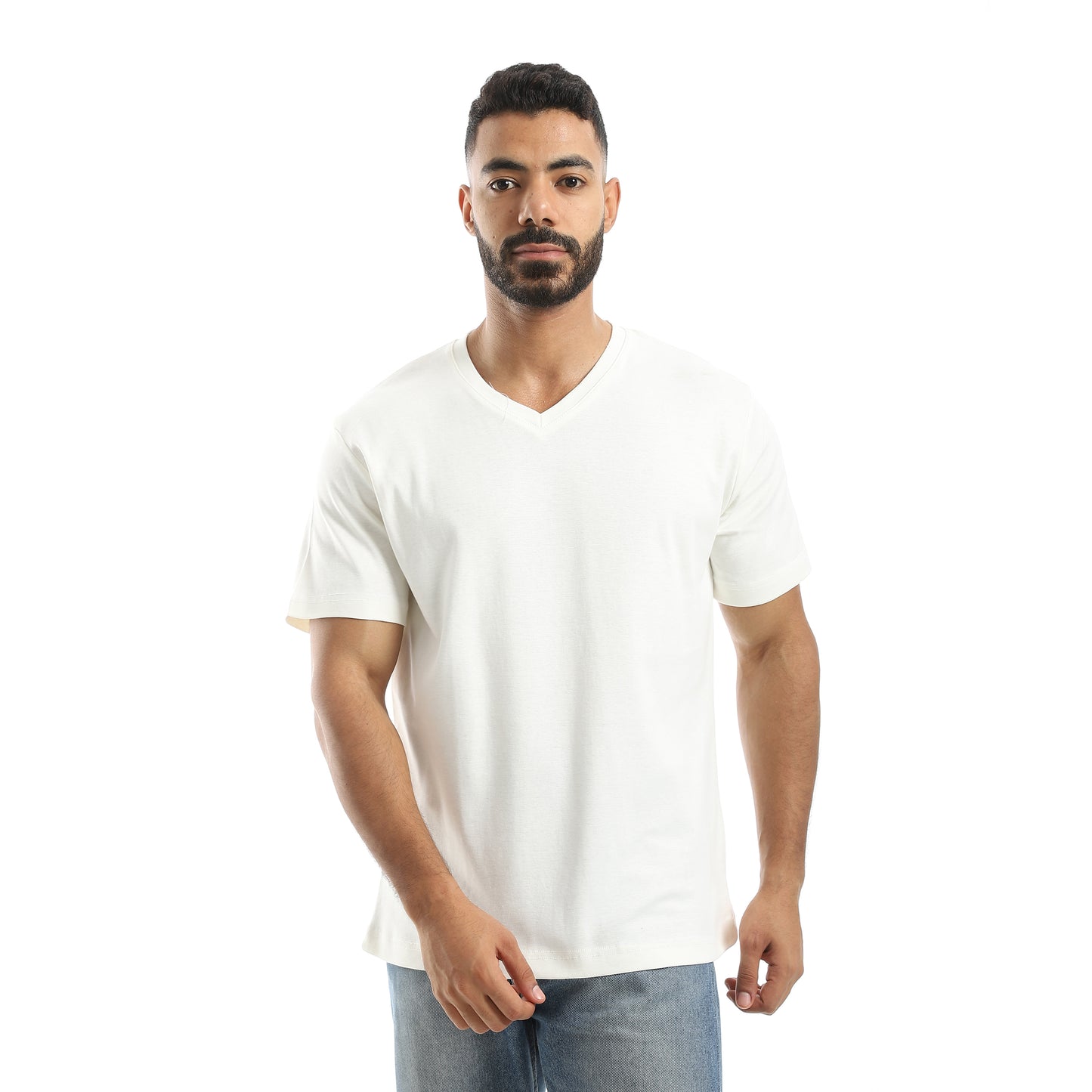 Basic Half Sleeves V- Neck Collar Plain T-Shirt