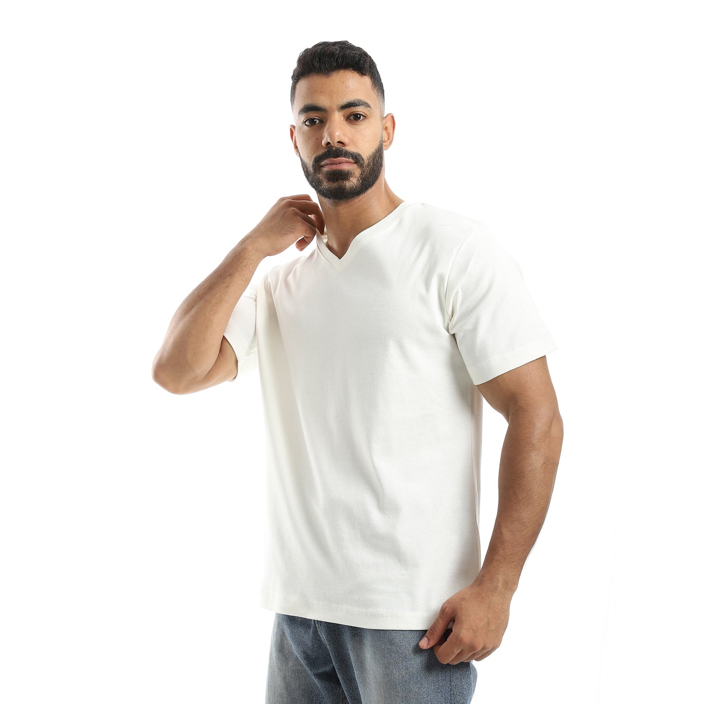 Basic Half Sleeves V- Neck Collar Plain T-Shirt