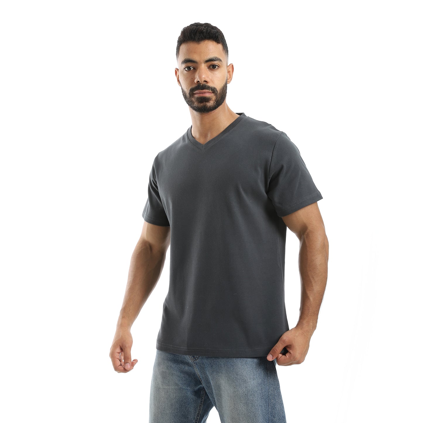 Basic Half Sleeves V- Neck Collar Plain T-Shirt