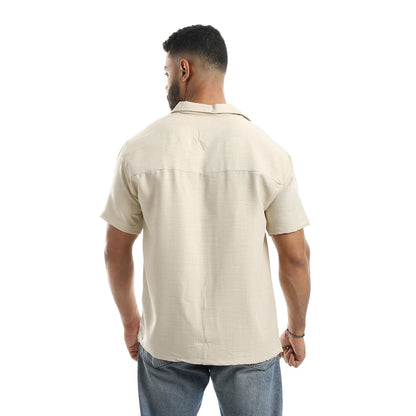 Half Sleeves Turned Down Collar Plain Button Closure Shirt