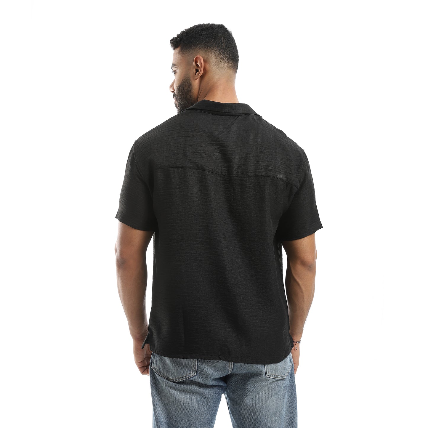 Half Sleeves Turned Down Collar Plain Button Closure Shirt