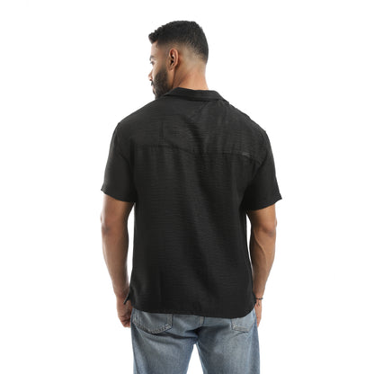 Half Sleeves Turned Down Collar Plain Button Closure Shirt