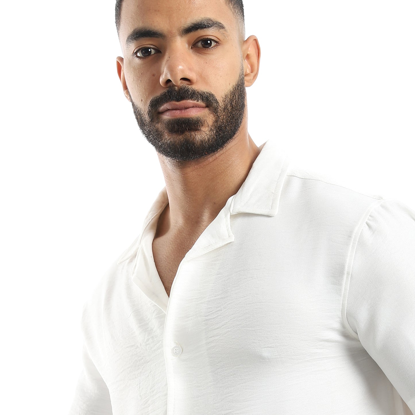 Half Sleeves Turned Down Collar Plain Button Closure Shirt