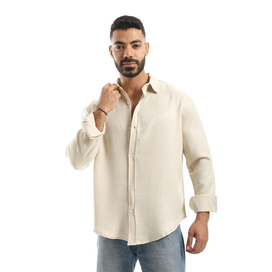 Long Sleeves Turned Down Collar Plain Button Closure Shirt