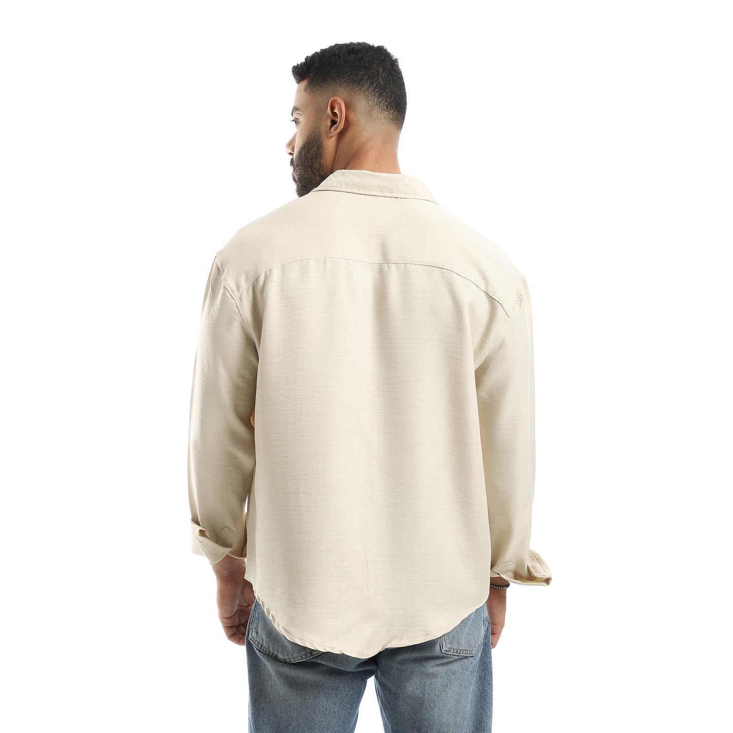 Long Sleeves Turned Down Collar Plain Button Closure Shirt
