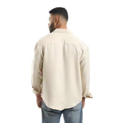 Long Sleeves Turned Down Collar Plain Button Closure Shirt