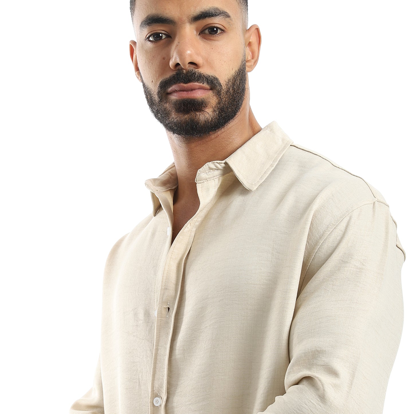Long Sleeves Turned Down Collar Plain Button Closure Shirt