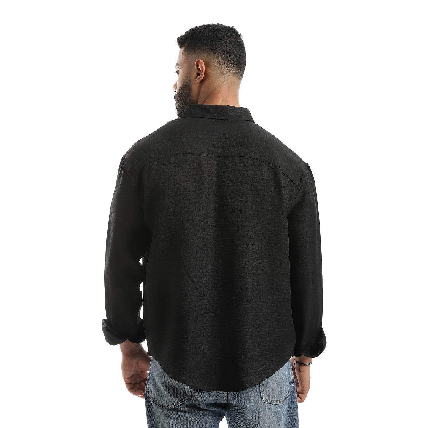 Long Sleeves Turned Down Collar Plain Button Closure Shirt