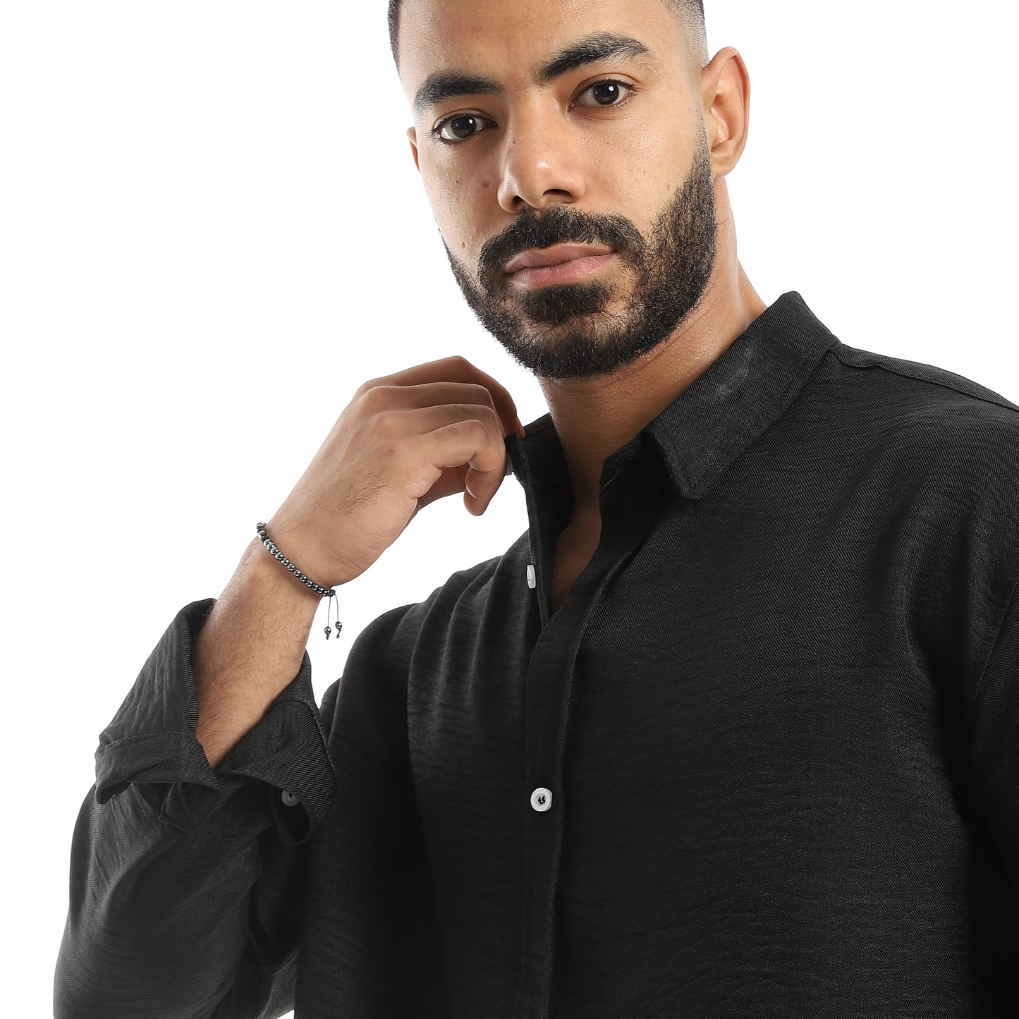 Long Sleeves Turned Down Collar Plain Button Closure Shirt