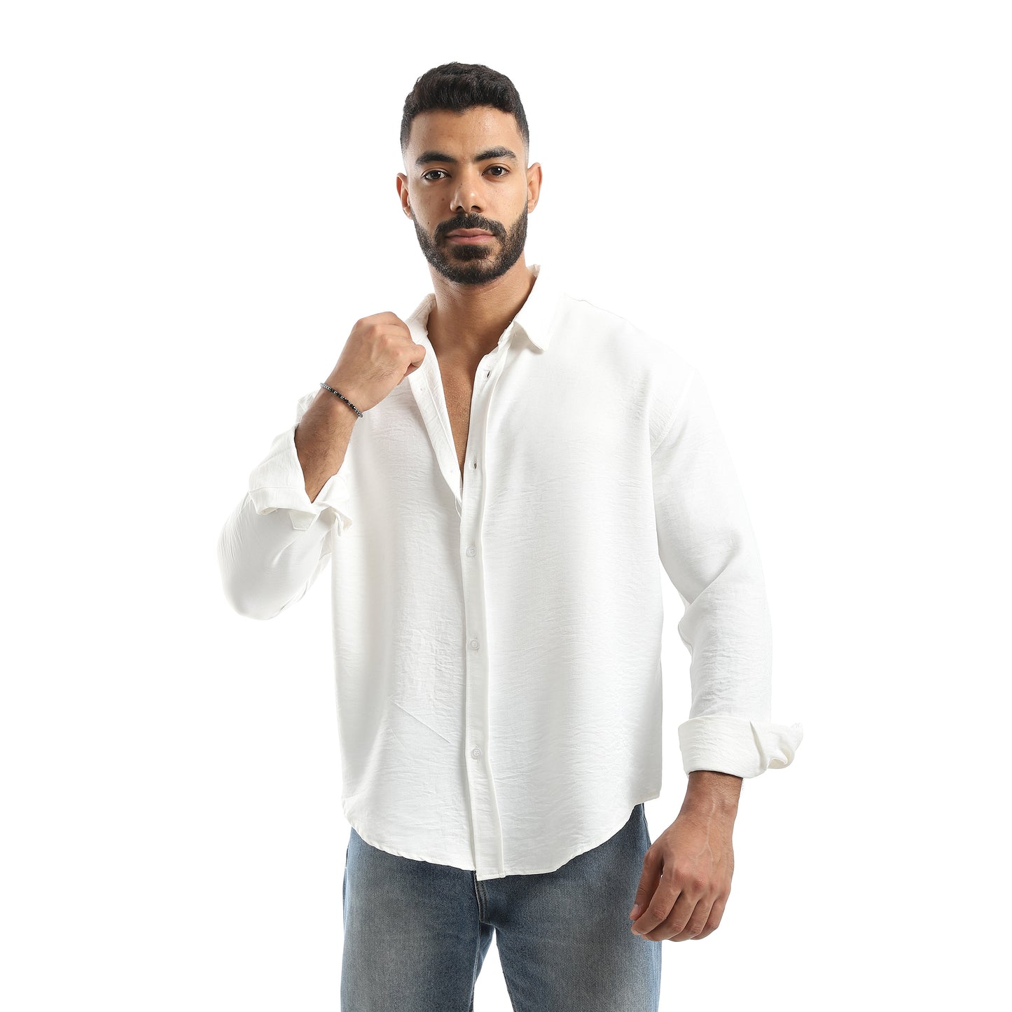 Long Sleeves Turned Down Collar Plain Button Closure Shirt
