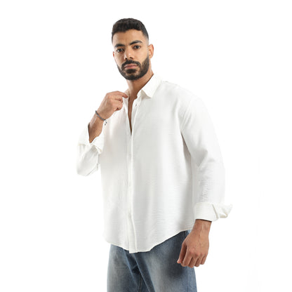 Long Sleeves Turned Down Collar Plain Button Closure Shirt