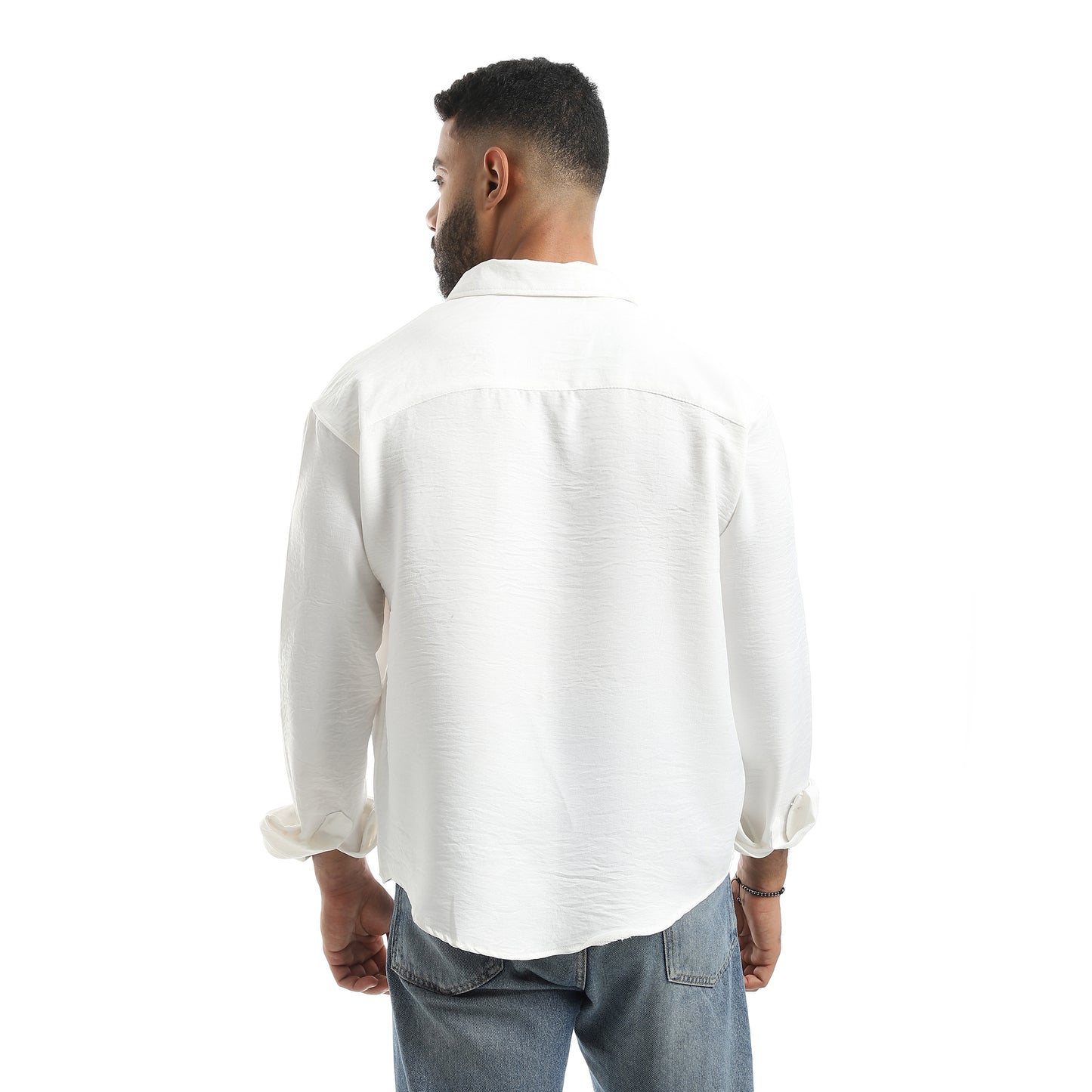 Long Sleeves Turned Down Collar Plain Button Closure Shirt