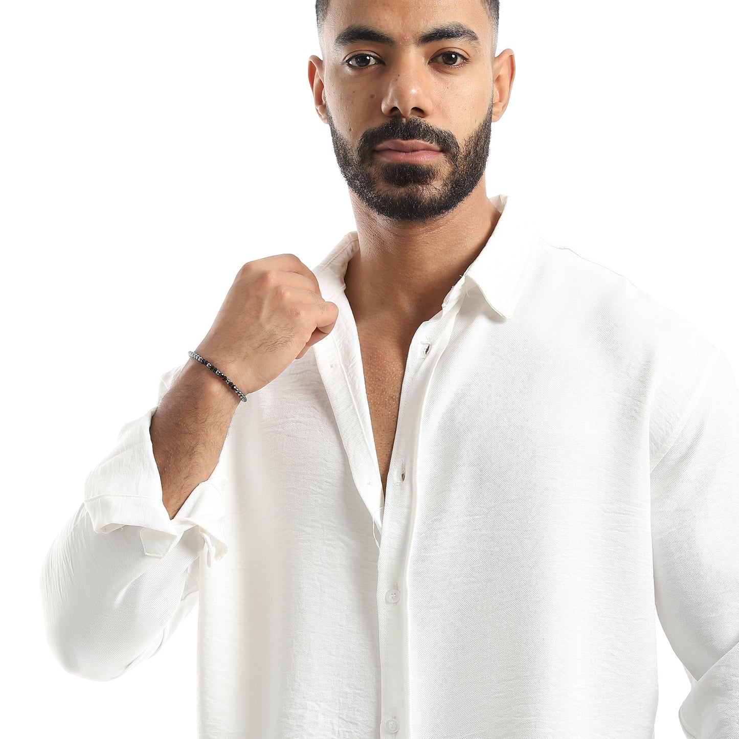 Long Sleeves Turned Down Collar Plain Button Closure Shirt