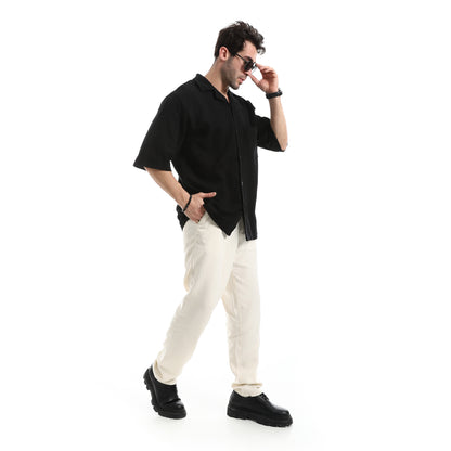 قميص سادة فضفاض بقصة مريحة