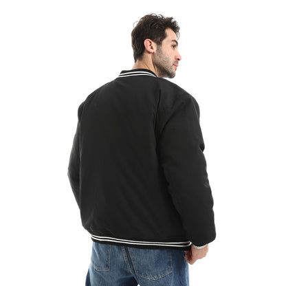 جاكيت مقاوم للماء بسحاب وياقة مخططة