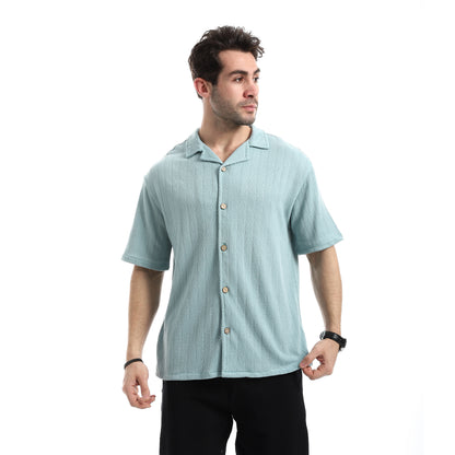 Short Sleeves Ribbed Button Closure Shirt