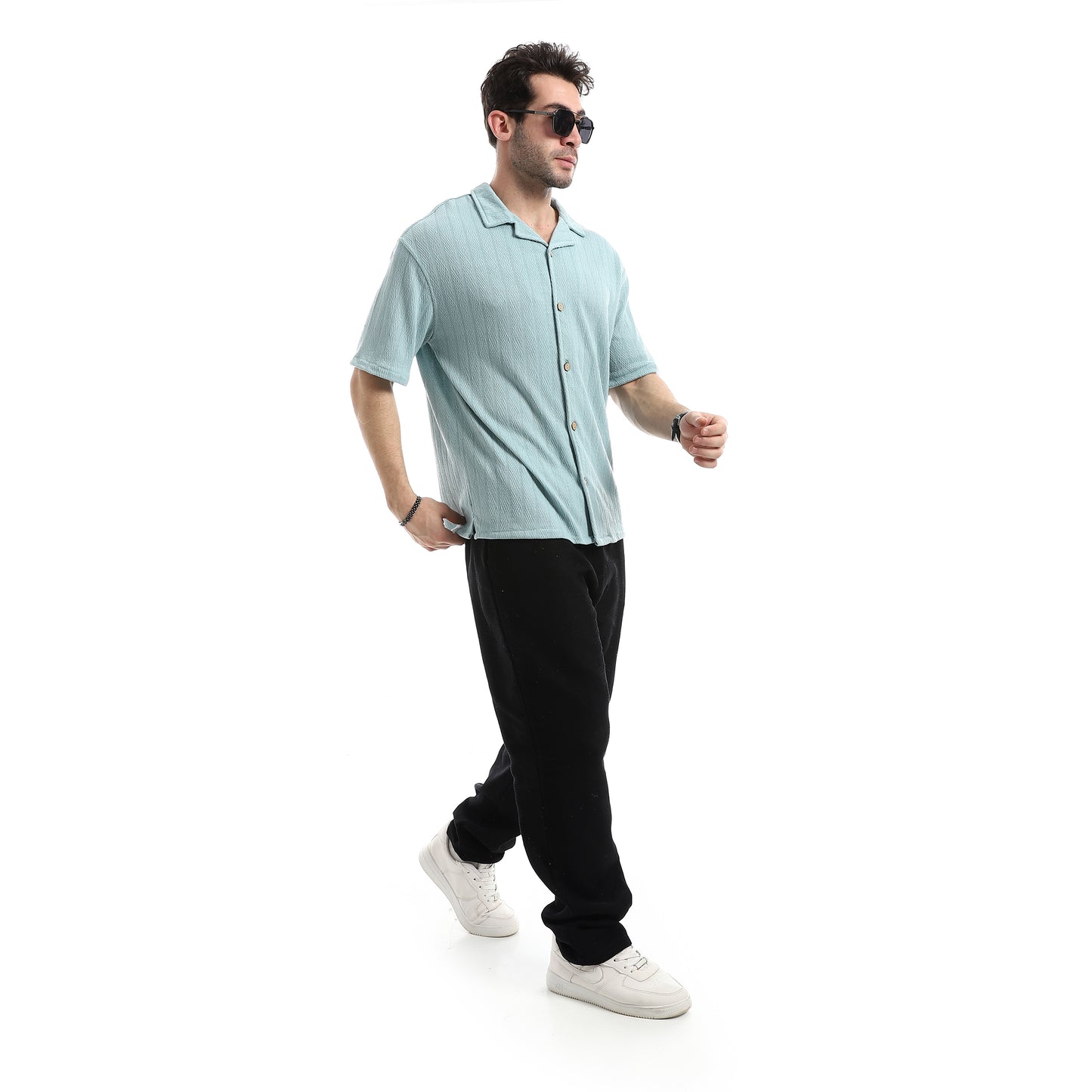 Short Sleeves Ribbed Button Closure Shirt