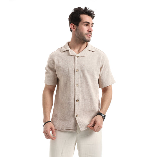 قميص بأكمام قصيرة وقصة مريحة كاجوال