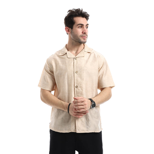 قميص كاجوال بأكمام قصيرة بنمط جاكار منسوج