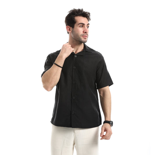 قميص كاجوال بأكمام قصيرة بنمط جاكار منسوج