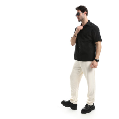 قميص كاجوال بأكمام قصيرة بنمط جاكار منسوج