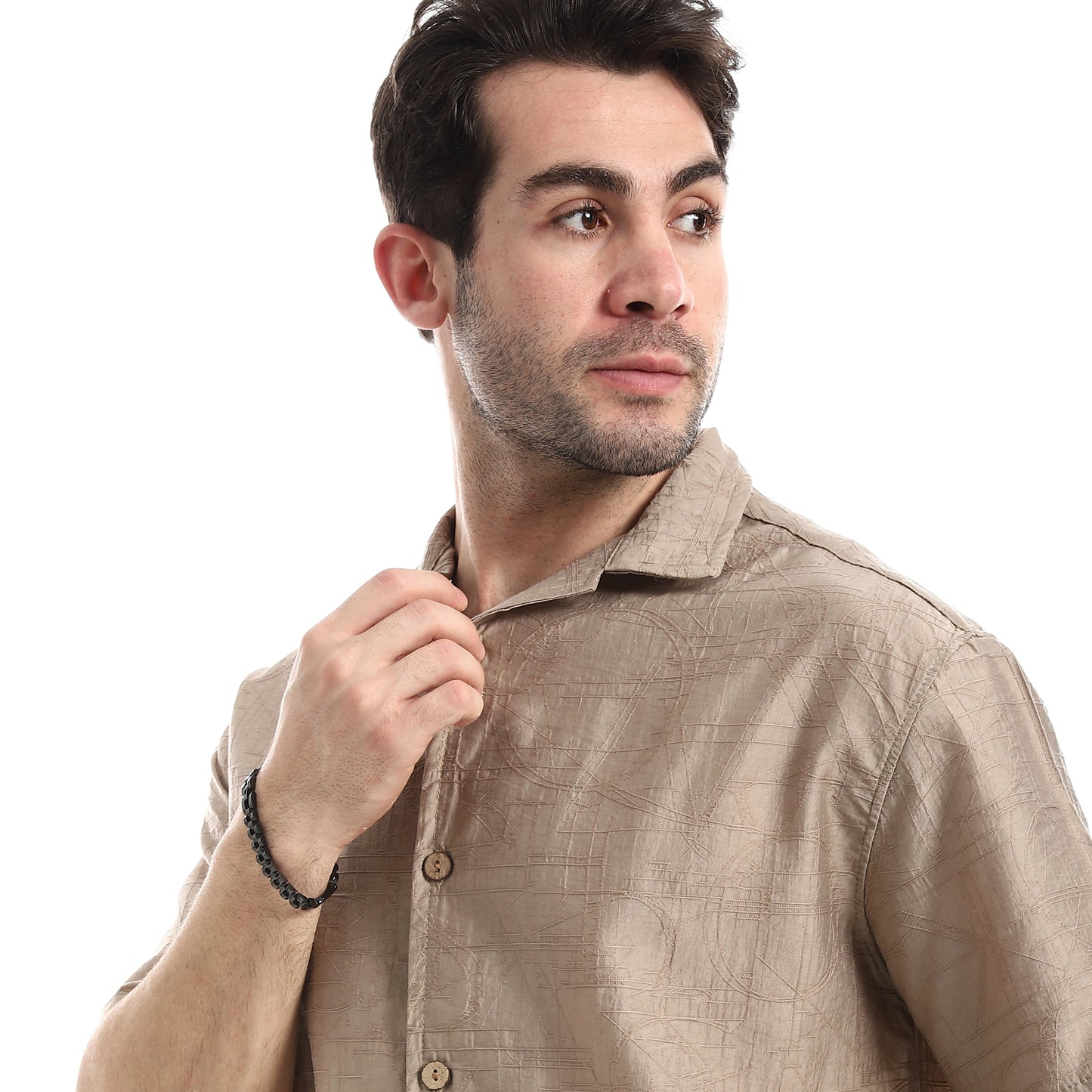 قميص كاجوال بأكمام قصيرة بنمط جاكار منسوج