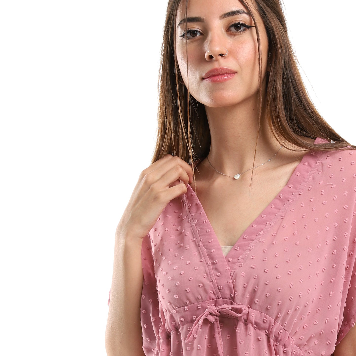 Jamila Women Self Stitches Sheer Short Sleeves Blouse