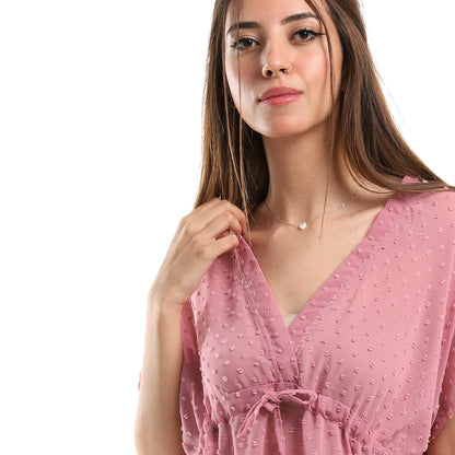 Jamila Women Self Stitches Sheer Short Sleeves Blouse