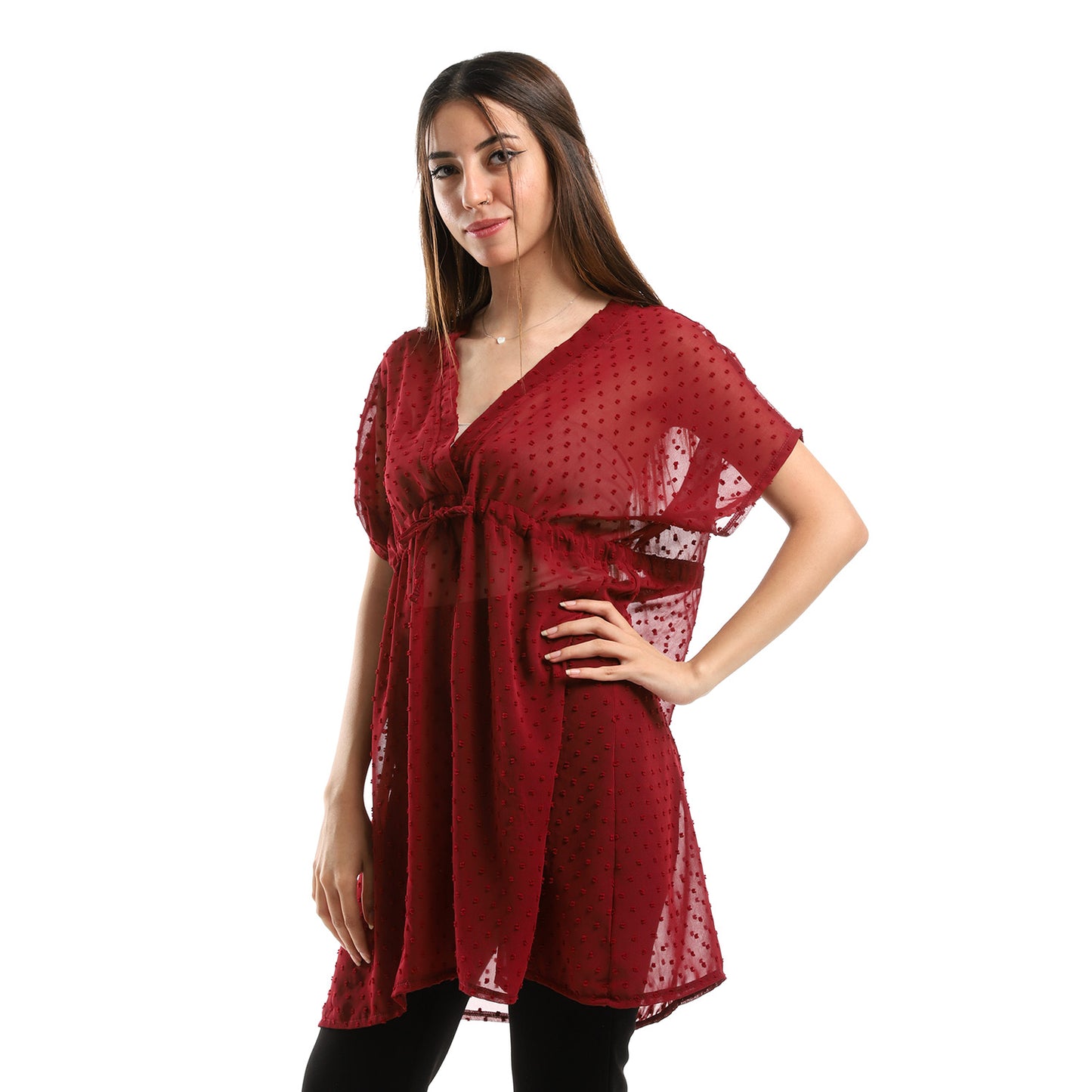 Jamila Women Self Stitches Sheer Short Sleeves Blouse