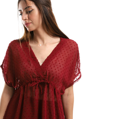 Jamila Women Self Stitches Sheer Short Sleeves Blouse