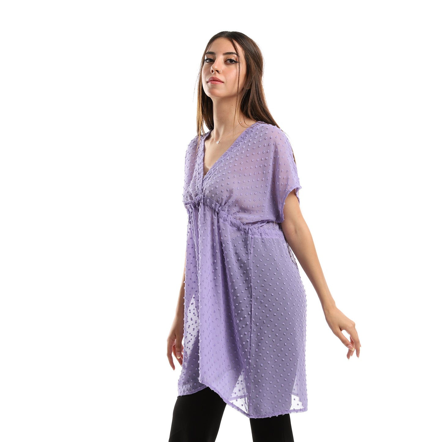 Jamila Women Self Stitches Sheer Short Sleeves Blouse