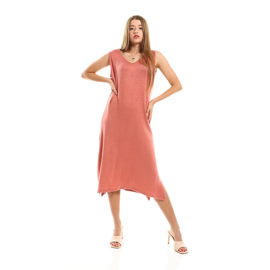 Jamila women side slits plain sleeveless dress