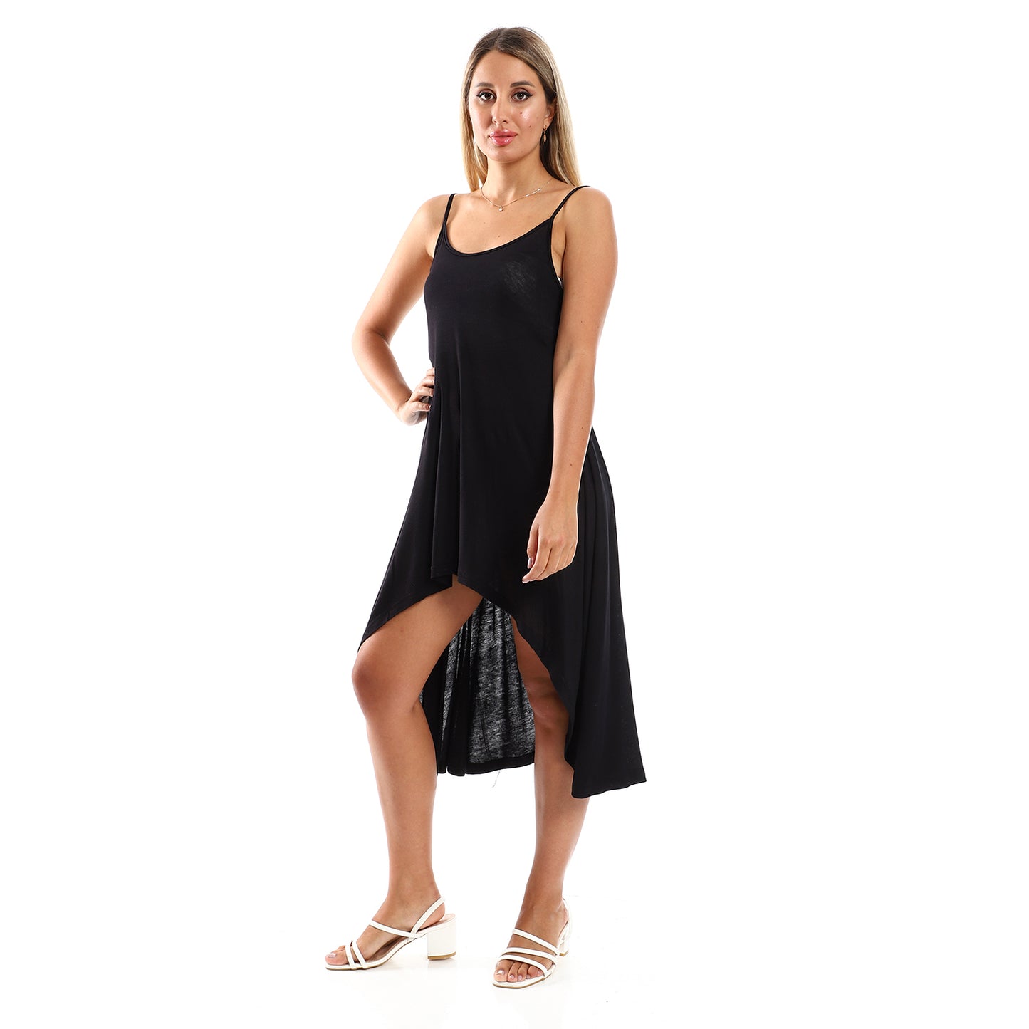 Jamila women spaghetti sleeves wide round collar dress