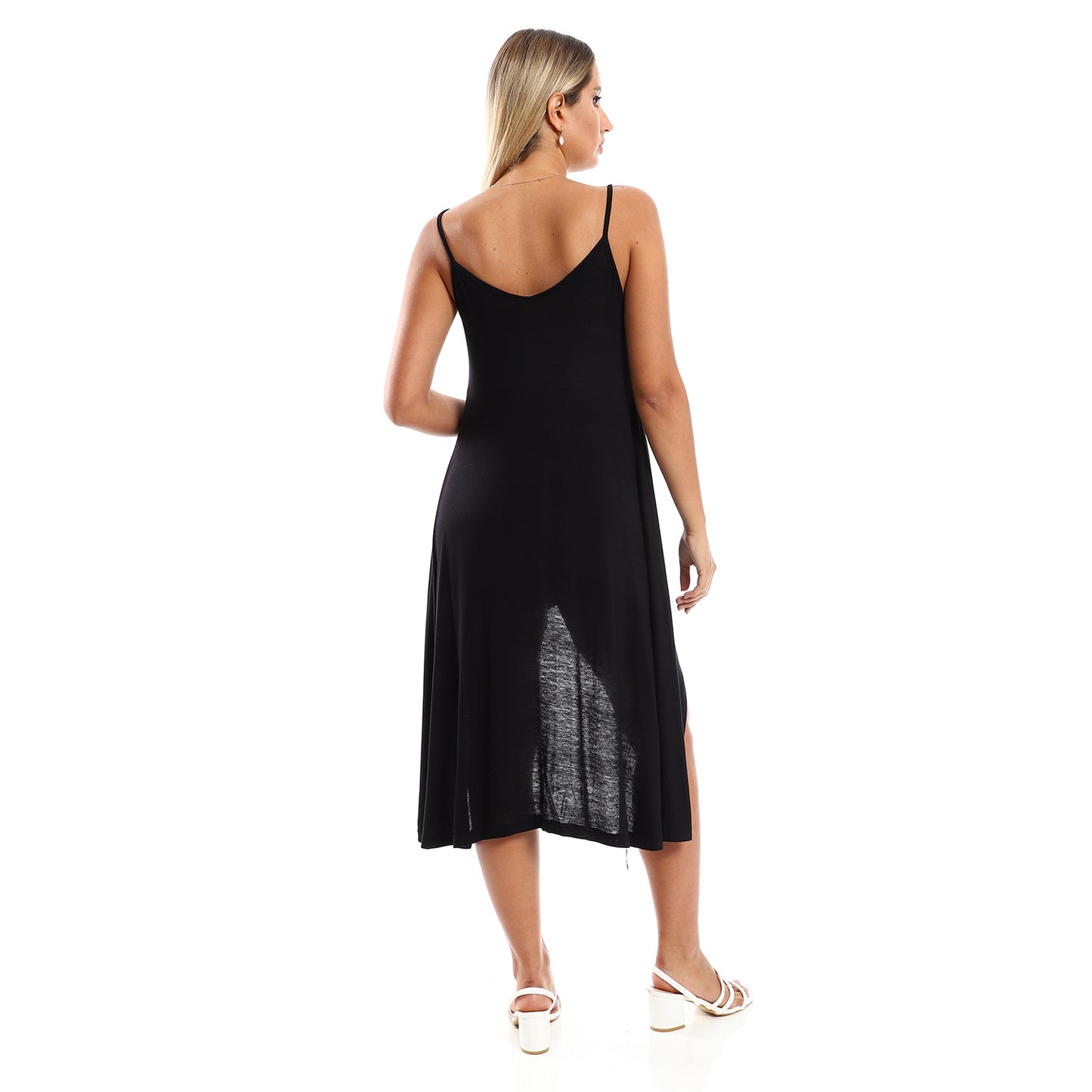 Jamila women spaghetti sleeves wide round collar dress